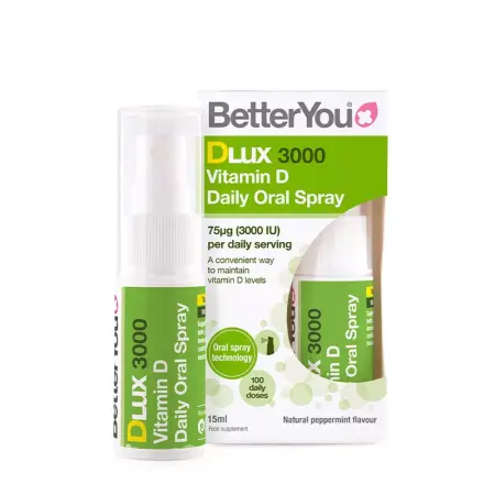 BetterYou Dlux Daily Vitamin D 3000 IU Oral Spray (15 ml, Natural Peppermint) - BetterYou