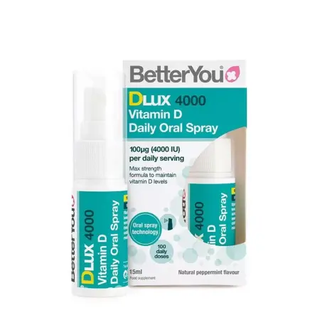 BetterYou Dlux Daily Vitamin D 4000 IU Oral Spray (15 ml, Natural Peppermint) - BetterYou