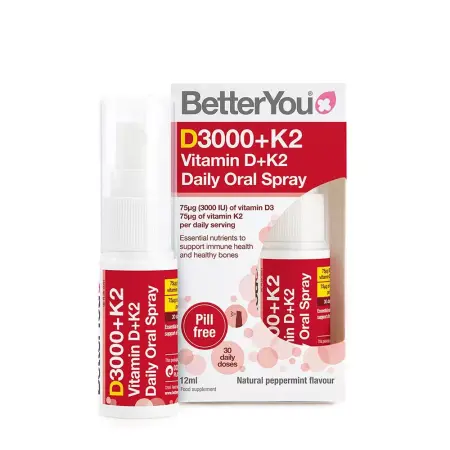 BetterYou Dlux+ Vitamin D+K2 Daily Oral Spray (12 ml, Natural Peppermint) - BetterYou