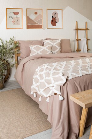 Bettläufer-Kissenset, Bohemian-Punch-Punch-Muster, Tagesdecke, Bella Beige - Hamur