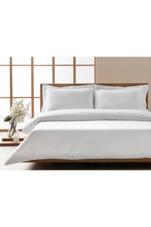 Bettwäsche-Set für King-Size-Betten aus besticktem Baumwollsatin mit Lorbeermotiv, 240 x 260 cm, Weiß TYCWY8C08N168734397412088 - English Home