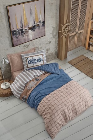 Bettwäscheset für Einzelbettzimmer im Jugendzimmer, Ocean Navy Blue 8680108053935 - Cotton Box