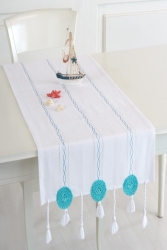 Beyaz Ajurlu Işlemeli Motifli 50x130 Cm Runner MR006-R - ÖDEL HOME