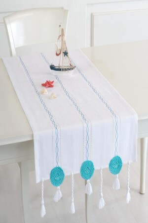 Beyaz Ajurlu Işlemeli Motifli 50x130 Cm Runner MR006-R - ÖDEL HOME