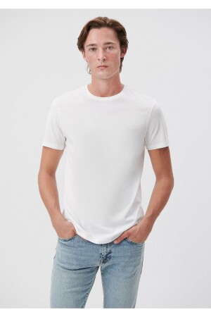 Beyaz Basic Tişört Slim Fit / Dar Kesim 065574-620 - Mavi