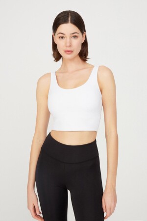 Beyaz Hafif Destekli Sırt Detaylı Kaplı Crop Top Büstiyer Cropped - Los Ojos