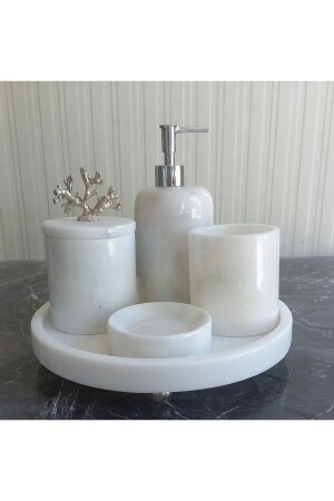 Beyaz Mermer 5 Li Banyo Seti - Saritaş