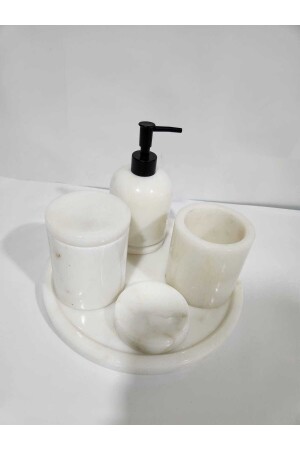 Beyaz Mermer Banyo Seti 5 Li Banyo Seti BEYAZ - SARITAŞ