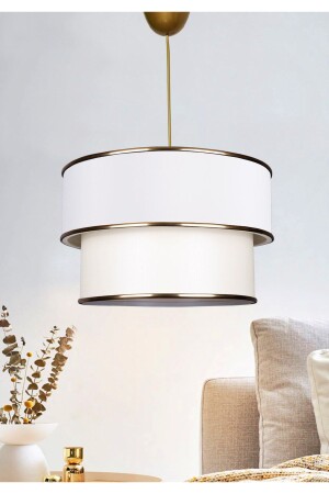 MNZ-White Paste Gold Detailed Fabric Pendant Lamp / غرفة النوم، غرفة المعيشة AYD-2959 - HOMİNG