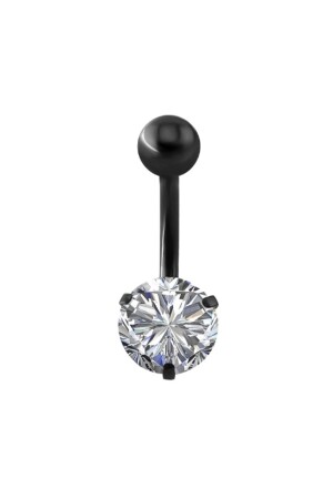 Beyaz Taşlı Siyah Çelik Göbek Piercing Dp46 - Chavin
