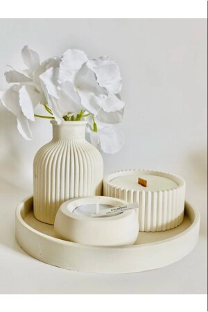 Beyaz Vazo Oval Tepsi - Kutuda Mum Ve Tealight Mumluk Dekorasyon Seti. - By Sirin Candle