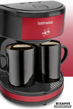 Bi Kahve Kırmızı Çift Kupalı Filtre Kahve Makinesi BiKahveHediyeli - GoldMaster