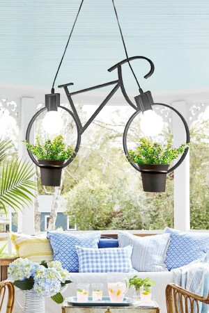 Bicycle Flower Pot Metal Chandelier Decorative New Trend Balcony Pendant Lamp Flower Pot Lamp For Cafe Hotel Camellia ATLY41 - Bundeba