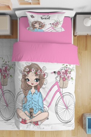Bicycle Girl Patterned Single Baby Kids Bedding Set evnev00071 - Evpanya