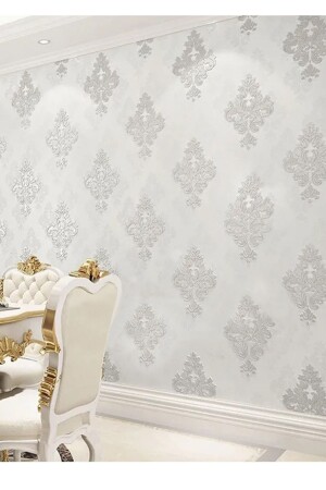 Bien Exclusive 2709 Bright Silver Damask Ecru Ground Premium-Mustertapete, 5–30 m² - Bien Duvar Kağıtları