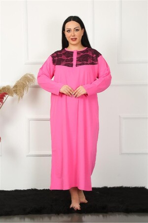 Big Long Sleeve Lace Fuchsia Mother Nightgown 1355 - Akbeniz