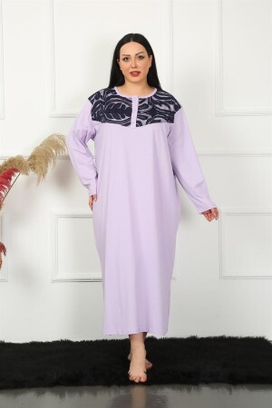 Big Long Sleeve Lace Lilac Mother Nightgown 1355 - Akbeniz