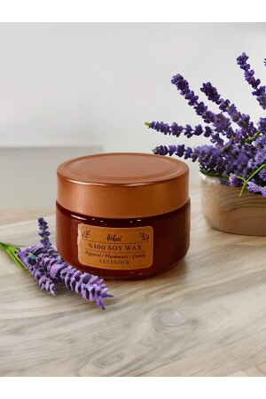 Bihal Doğal Lavanta Kokulu Soya Wax Ahşap Fitil Mum (250ML - 510 GR) LAVANTA180ML - Bihal Hediyelik