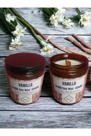 Bihal Doğal Vanilya Kokulu Soya Wax Ahşap Fitil Mum (250ML - 510 GR) VANILYA180ML - Bihal Hediyelik
