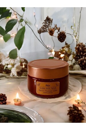 Bihal Natural Cinnamon Scented Soy Wax Wood Wick Candle (180 ML. - 400 GR) CINNAMON180ML - Bihal Hediyelik