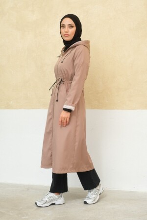 Bileği Çizgili Kapüşonlu Trençkot - Suffemoda