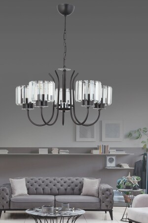 BİLGE 5-PIECE BLACK MODERN CRYSTAL PENDANT LIGHT CHANDELIER - ESSLİGHT