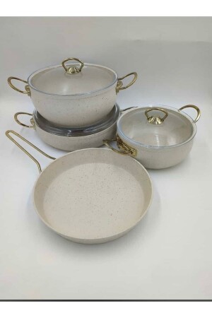 Bio Granite 7 Piece Küre Gold Cookware Set Ivory 23233322211 - Evita