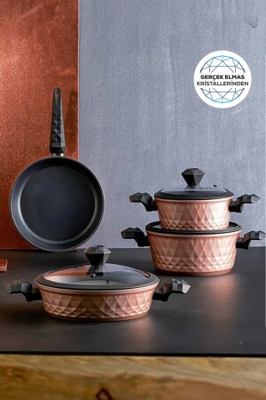 Biodiamond Antibacterial Handle Rose Gold 7 Piece Induction Base Cookware Set 153. 03. 08. 0429-1 - Karaca