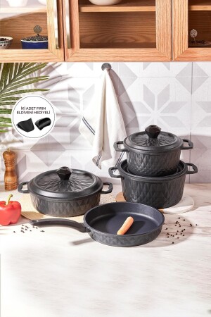 BioDiamond Casting 7 Piece Oven Mitts Gift Pot Set 153. 03. 08. 1852 - Karaca