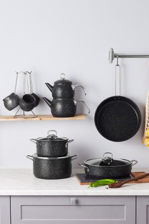 Biogranit Steel Plus 14-teiliges Mitgift-Kochgeschirrset Schwarz 153. 03. 08. 1598 - Karaca