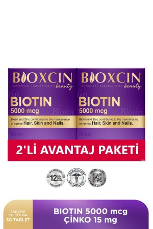 Biotin 5. 000 Mcg 30 Tablets - Biotin + Zinc 15 Mg Hair And Nail Vitamin 2 Pack Advantage - Bioxcin