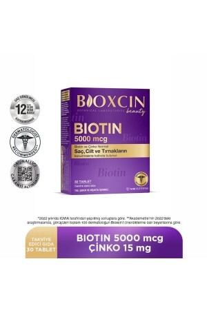 Biotin 5. 000 Mcg 30 Tablets - Biotin Zinc 15 Mg Hair And Nail Vitamin - Bioxcin