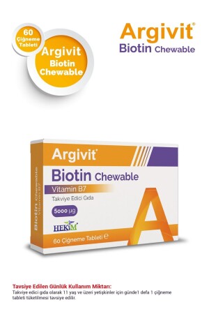Biotin Chewable B7 Vitamini İçeren Takviye Edici Gıda 60 Çiğneme Tableti - Argivit