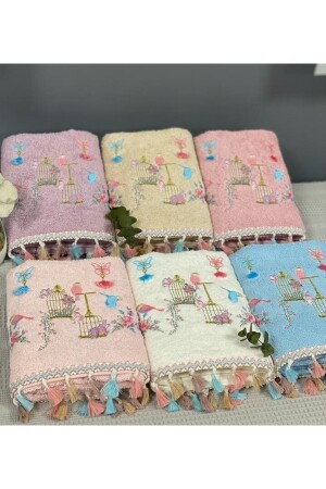 Bird Cage Embroidered Cotton Tassel Set of 6 Kitchen Towels 30x50 - Ayhanhome