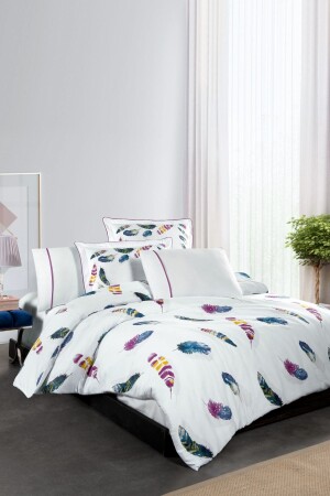 Birdy Bettbezug-Set aus 100 % Baumwollsatin, Spannbetttuch, King-Size-Größe (XL), Weiß (GEMUSTERT) - Silkarea