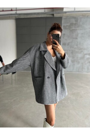 Black 1. Premium Quality Herringbone Oversize Cashmere Coat - Laluvia