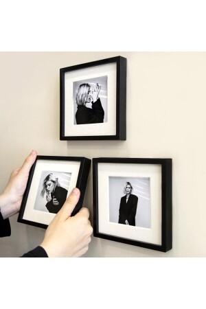 Black 14x14cm Pola Square Photo Frame with Adhesive Removable Mat - Pack of 3 - Nobbystar