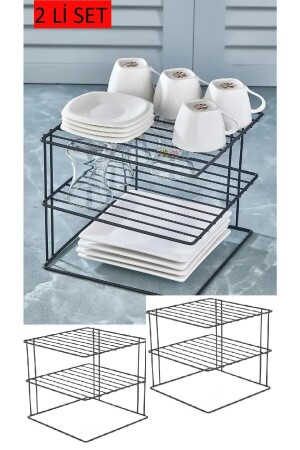Black 2 Plate Rack 3-Layer In-Cabinet Plate Kitchen and Counter Organizer Shelf. - Eva Metal Tasarim