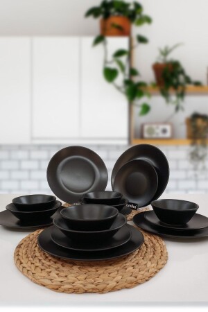 Black 24 Piece Dinner Set for 6 Persons Matte 956A - Keramika