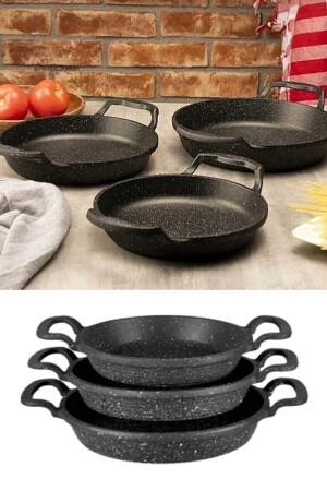 Black 3-Piece Luxury Granite Cast Iron Pan Set Stainless Steel Pan Set Egg Pan (22-20-18CM) LGY-00513 - LaGabya