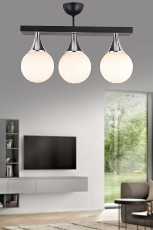 Black 3 Row Plafonier White Glop Top Glass Chrome Downward Facing Luxury Chandelier snsz50193 - SONSUZ AYDINLATMA&AVİZE