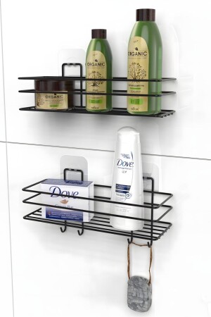 Black Adhesive Set of 2 Bathroom Organizer Shampoo Holder Bathroom Shelf Shower Shelf Organizer - Kilinç Store