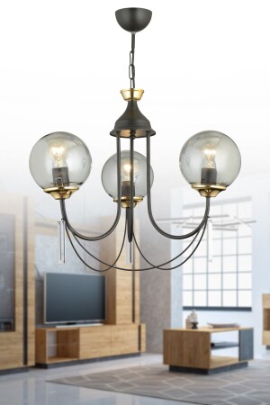 Black Aesthetic 3-Piece Smoked Glass Luxury Upward Facing Crystal Stone Chandelier 03239 - KARDELEN AYDINLATMA AVİZE