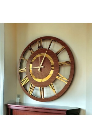 Black and Walnut Color Gift Wooden Decorative Home Wall Clock with Gold Numbers 50cm - Aa Shop