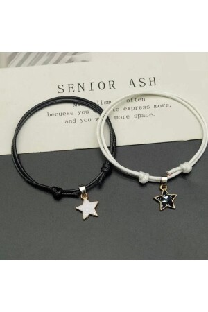Black and White Star Motif Double Bracelet KBL165 - Köstebek