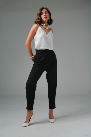 Black Ankle Length Pleated Double Leg Trousers - Saade