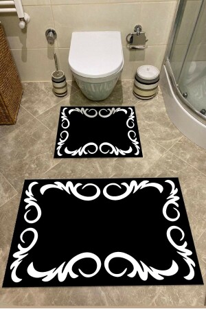 Black Bath Mat Toilet Set Set of 2 with Non-Slip Base 1034 - SÜNGERSAN