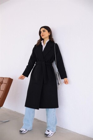 Black Belted Long Kachet Coat - Modayıldızlar
