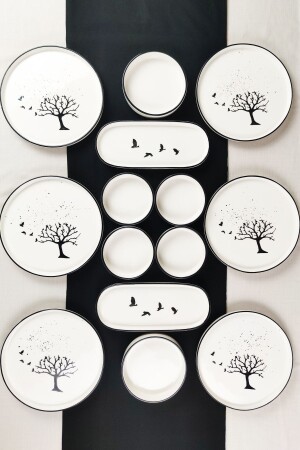 Black Birds 14 Piece Breakfast Set for 6 Persons - Presentation Plate - Dfn Life