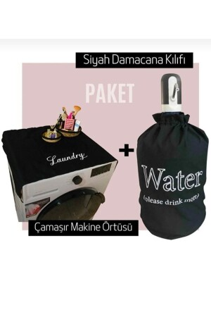 Black Bottle Case Black Washing Machine Cover Double - Niksarlı Çeyiz